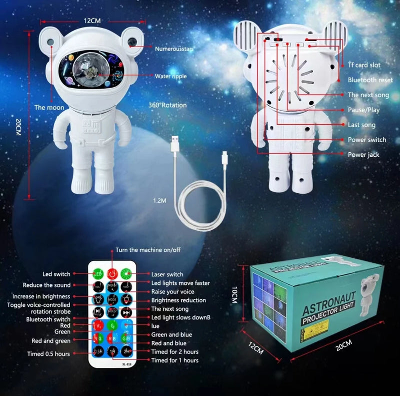 Bluetooth astronauta estrela luz projetor led quarto ambiente luz noturna aurora lua nebulosa galáxia iluminação para crianças